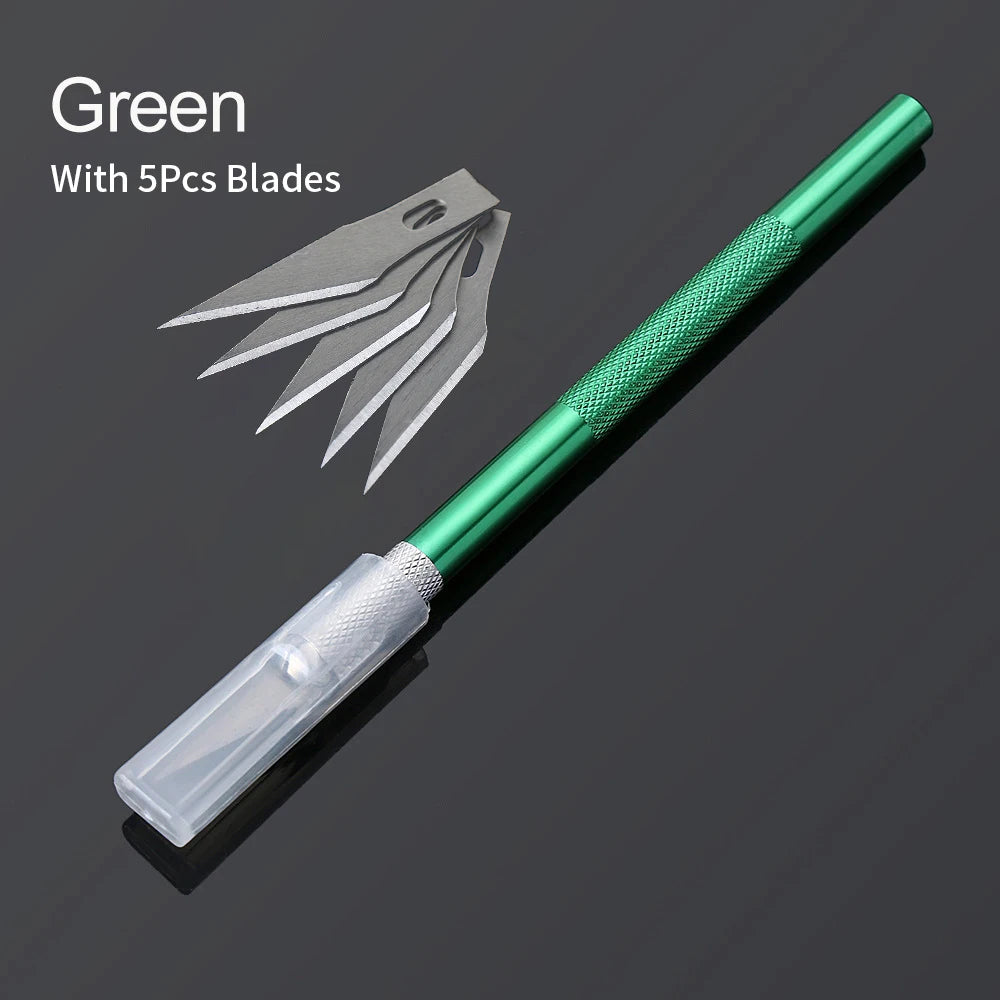 Non-Slip Metal Scalpel Knife Tools Kit Cutter Engraving Craft Knives + 5pcs Blades Mobile Phone PCB DIY Repair Hand Tools