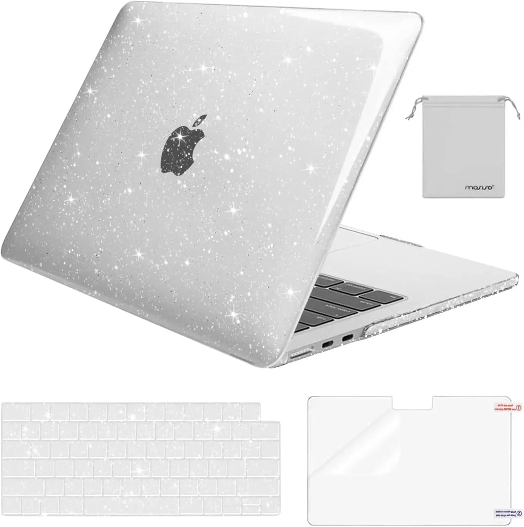 MOSISO for MacBook Air 13.6 Case M4 A3240 M3 A3113 M2 A2681 Pro16 Sparkly Glitter Hard Shell&Keyboard Cover&Screen Film&Pouch