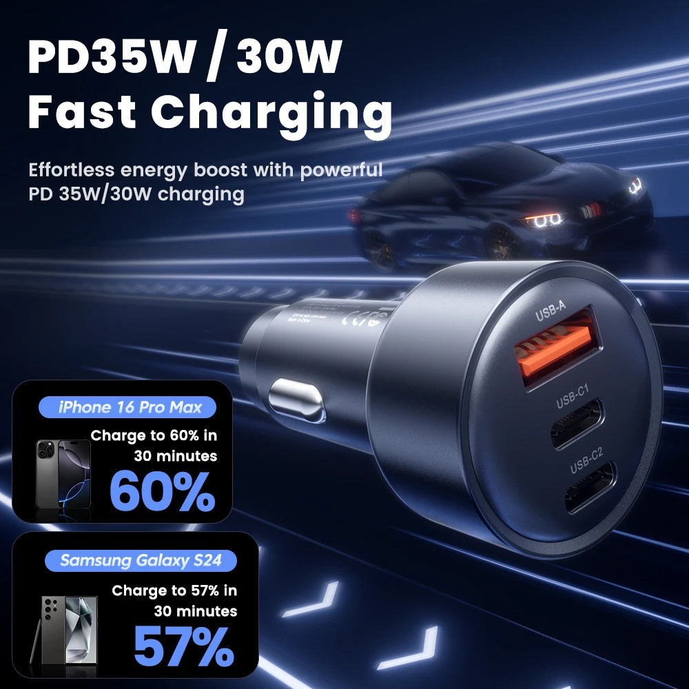 Toocki 65W USB Car Charger Type C 3 Ports Fast Charge PPS PD