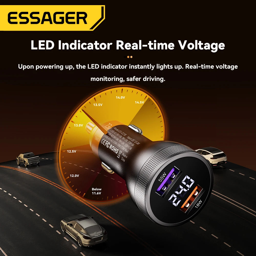 Essager 73W USB C Car Charger Quick Charge 4.0 PD3.0 Fast Ch
