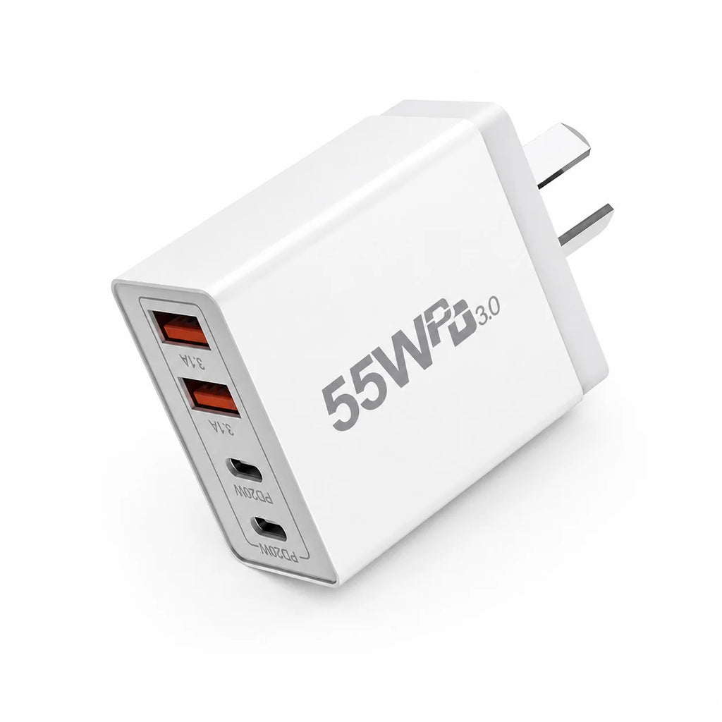 AU Plug 55W USB C Fast Charger 4 Port PD20W QC3.0 Wall Charger Type C USB-A Power Adapter for Xiaomi Redmi iPhone Samsung Phone