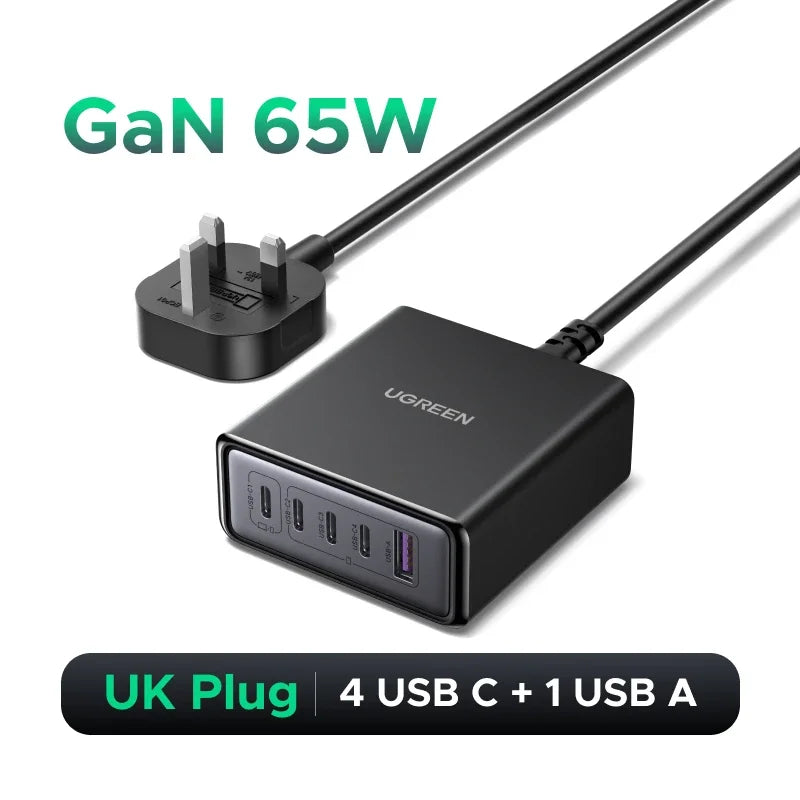 UGREEN 100W 65W GaN Charger 6 in 1 Desktop Laptop Fast Charger For iPhone 17 16 15 14 Pro Max Macbook Air iPad Samsung Xiaomi