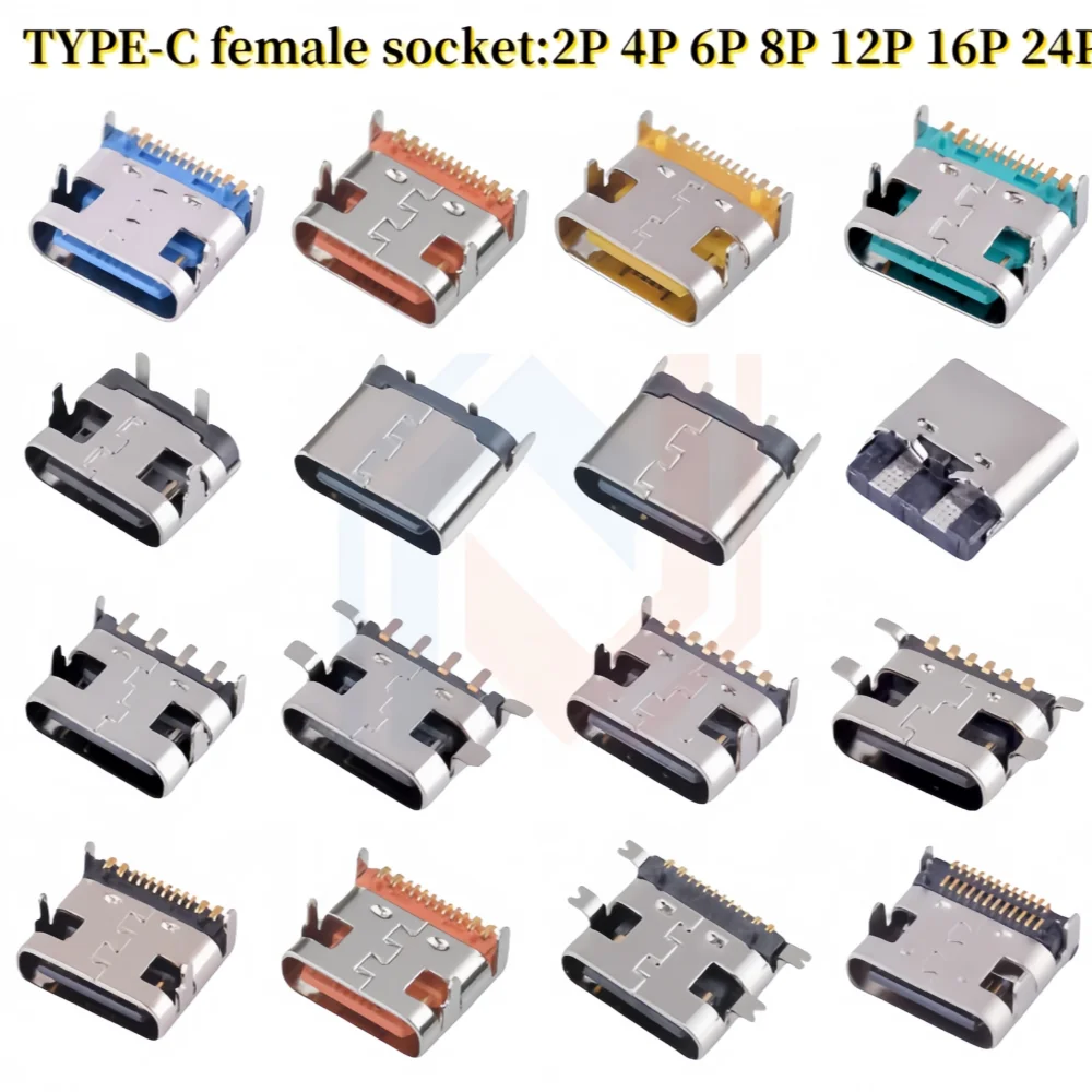USB Connector Type C Female Charging Port Jack 2/4/6/16 Pin 