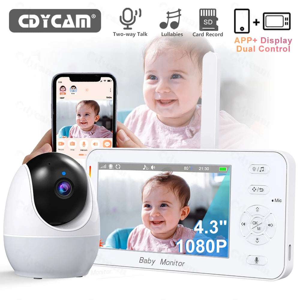 1080P HD WiFi Baby Monitor Phone APP Remote View 4.3 Nanny N