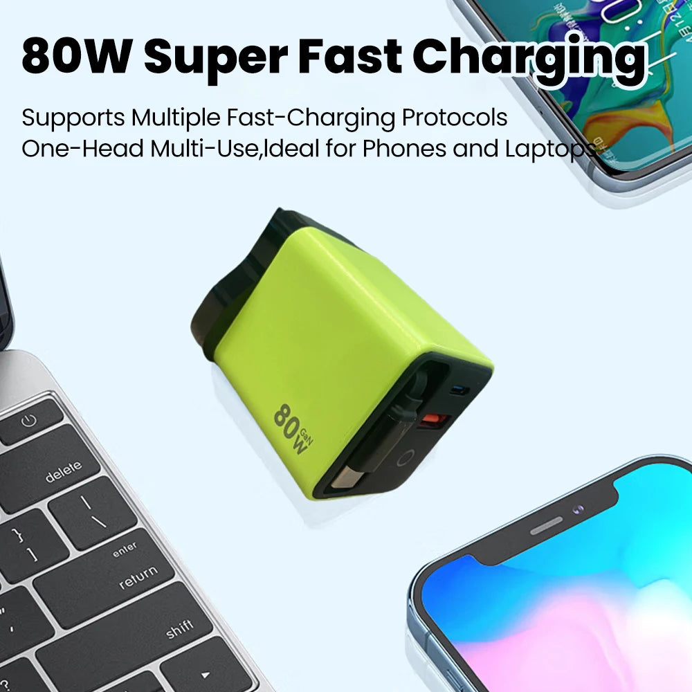80W Super Fast Charge Type C USB Phone Charger With Telescop