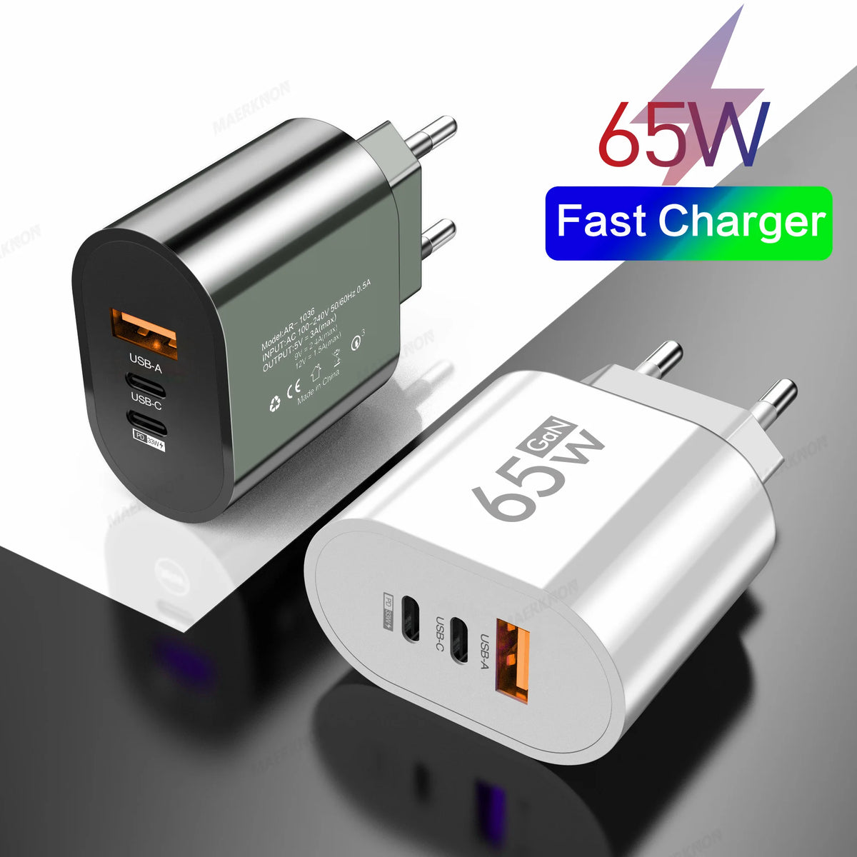 GaN 65W USB Type C EU/US Plug Charger Mobile Phone Power Ada
