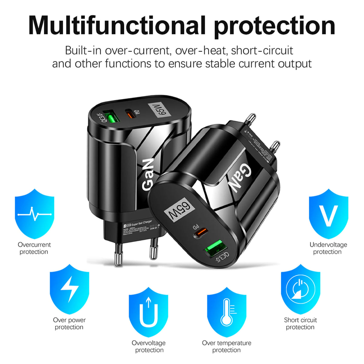 GaN 65W PD USB Type C Charger Mobile Phone Quick Charge Type