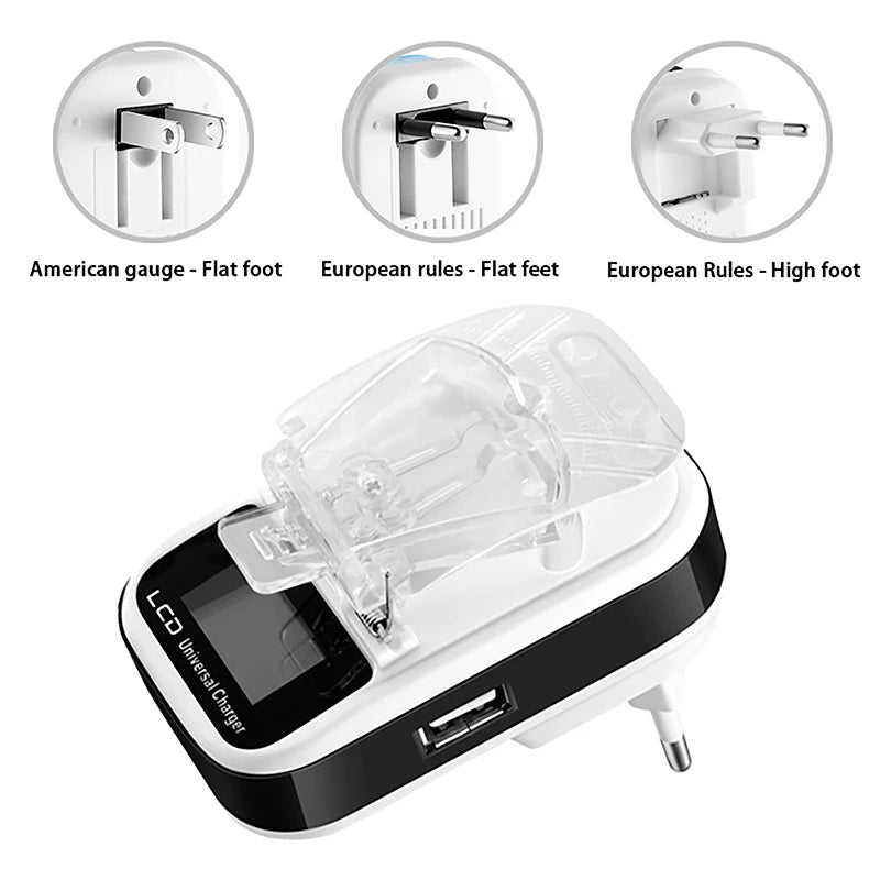 Universal Battery Charger Travel USB Wall Charging LCD Displ