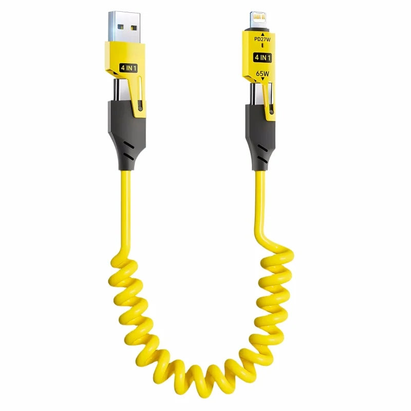 4 in 1 65W Spring Short Data Cable 6A USB Type C Spring Tele