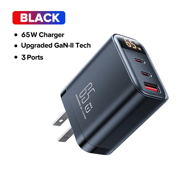 Tuodes 65w GaN Charger PPS PD USB Type C Fast Charging QC4.0 Quick Charge For iPhone 17 Macbook Air Tablet Samsung Xiaomi Laptop