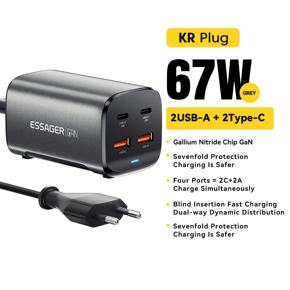 Essager 100W GaN Charger Desktop Laptop Fast Charger 65W 4 in 1 Adapter For iPhone 15 14 13 Pro Max Phone Charger Xiaomi Samsung