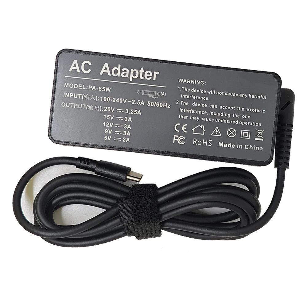 20V 3.25A 65W USB Type-C AC Laptop Power Adapter Charger For Lenovo Thinkpad X1 Carbon Yoga X270 X280 T580 P51 P52s E480 E470