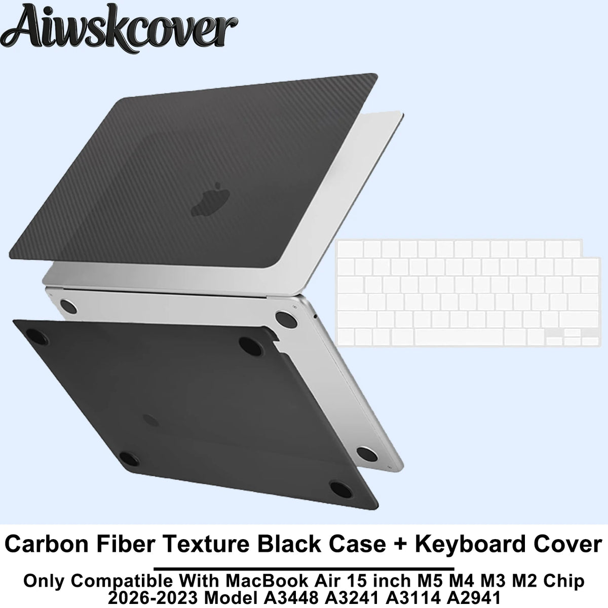 For MacBook Air 15 inch Case M5 M4 M3 M2 2026 2025-2023 Hard Shell Laptop Cover With Keyboard CoverModel A3448 A3241 A3114 A2941