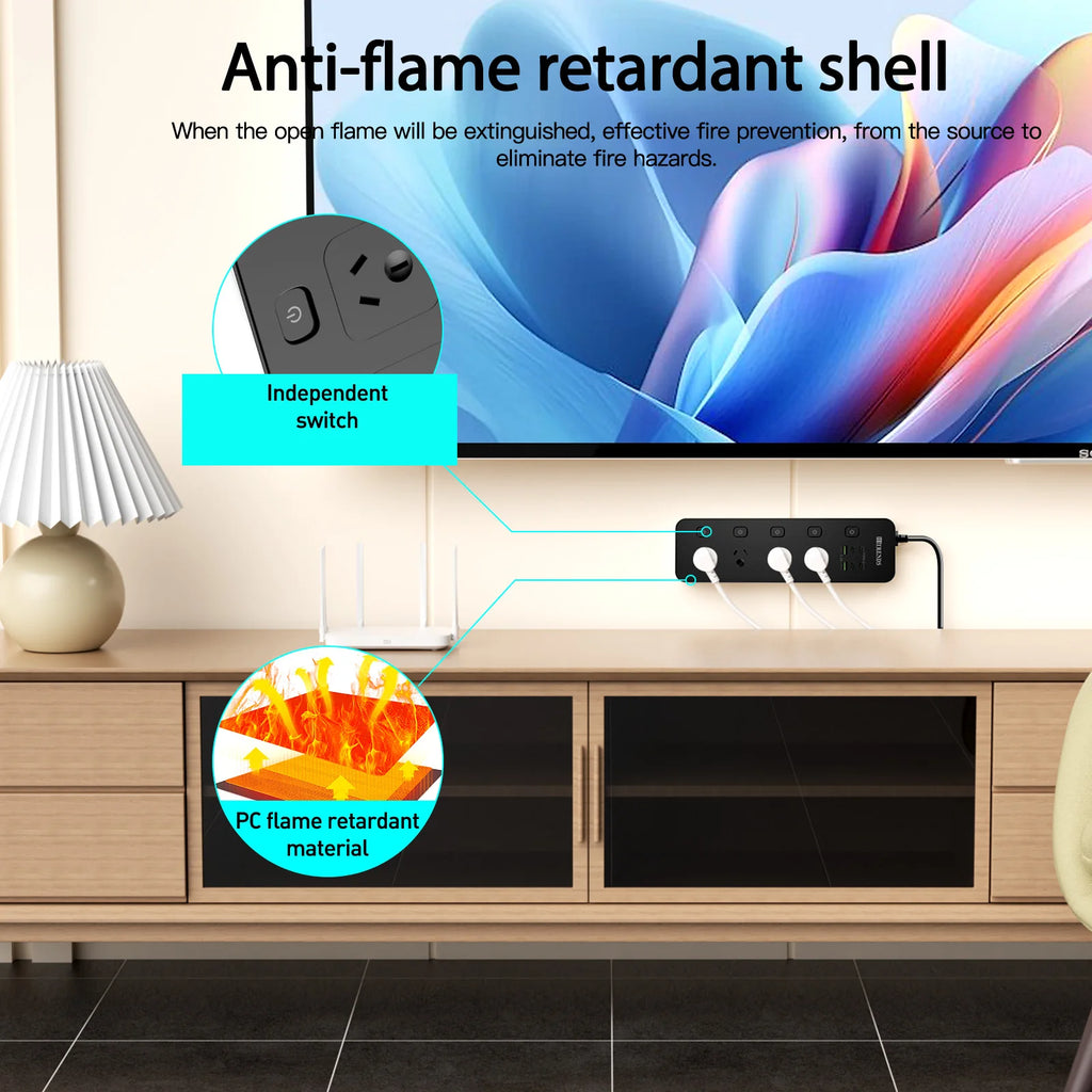 Australian Plug Multi-Functional Power Board 4 Power Sockets