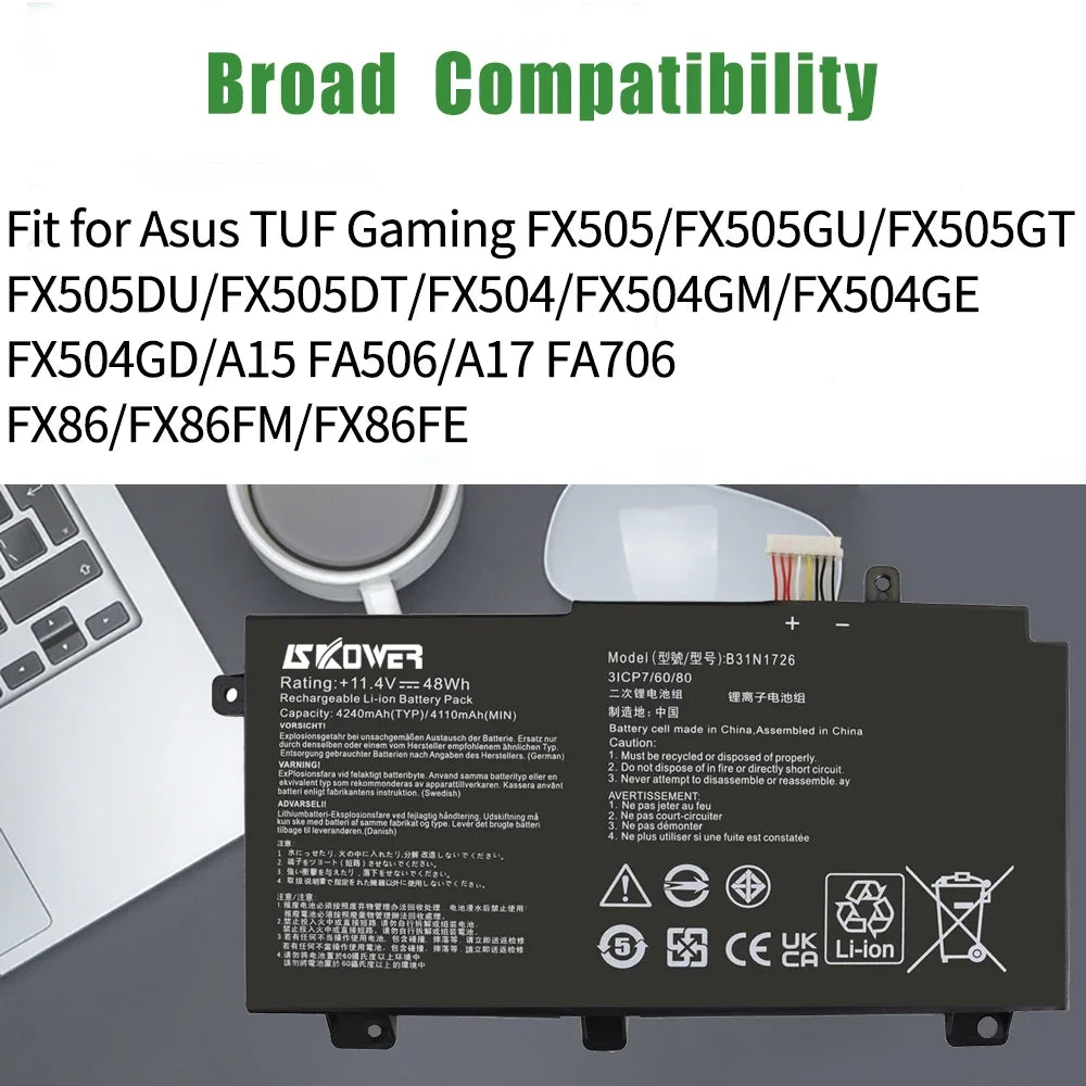 SKOWER B31N1726 Battery for ASUS A15 FA506IU A17 FA706II FX8