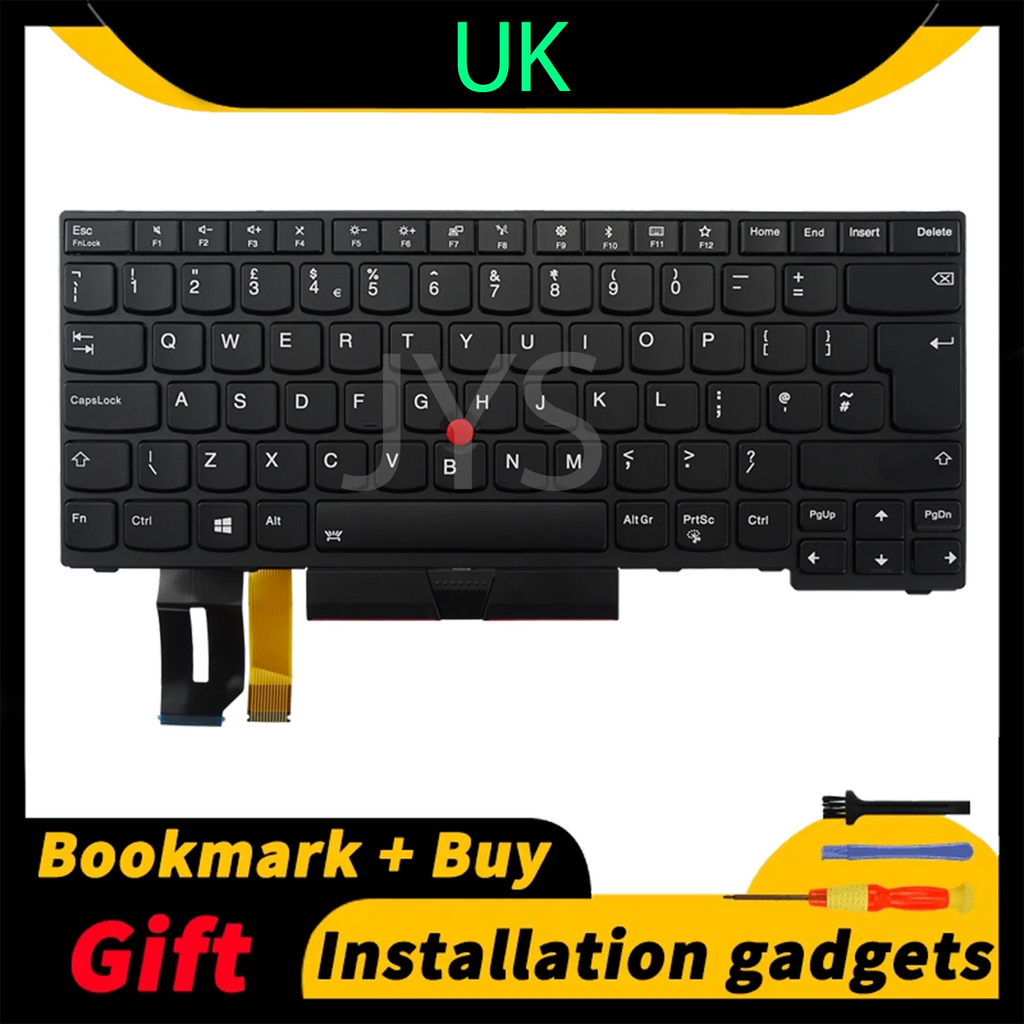 Laptop Replacement Keyboard for Lenovo ThinkPad E480 E490 L380 R480 T480S L490 T490 With Backlight US/UK/Spanish/French Layout