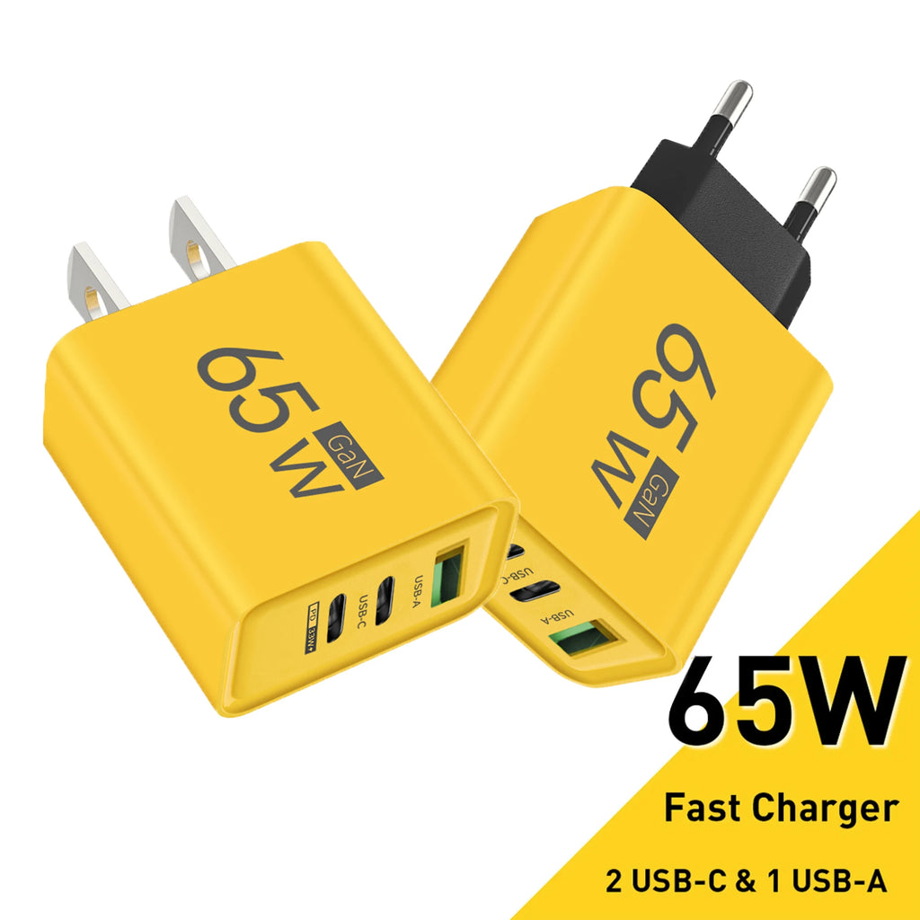 65W GaN USB Charger Type C PD 3 Ports Fast Charging Cellphon
