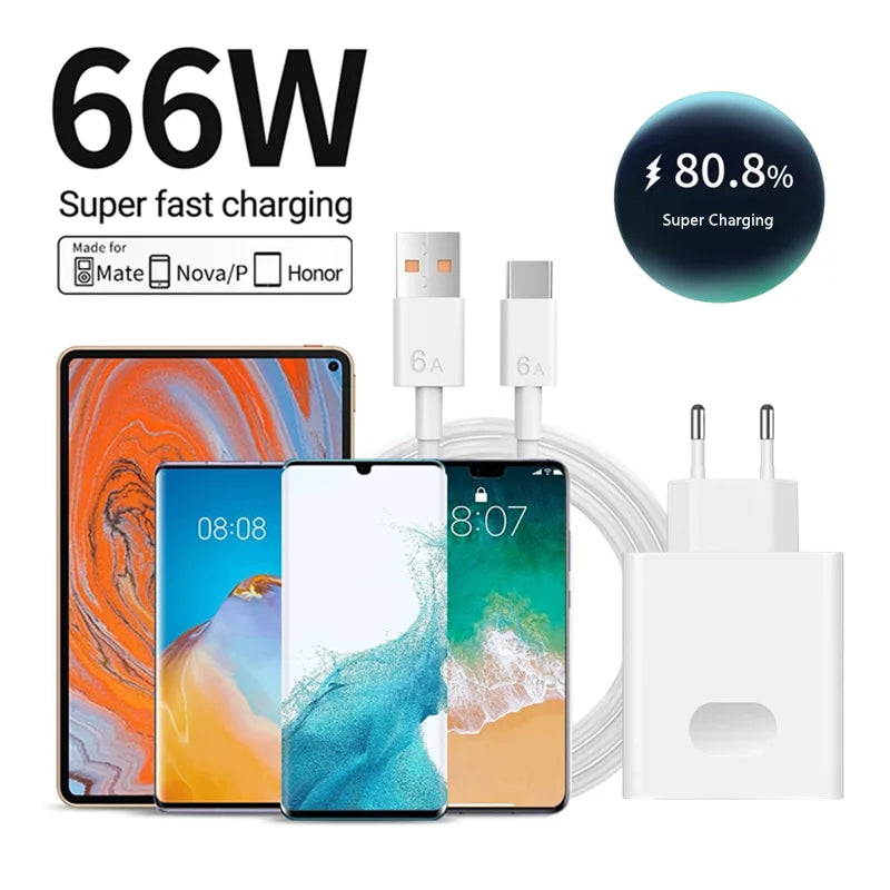 6A 66W Super Fast EU Wall Charger For Huawei Mate 40 50 60 P