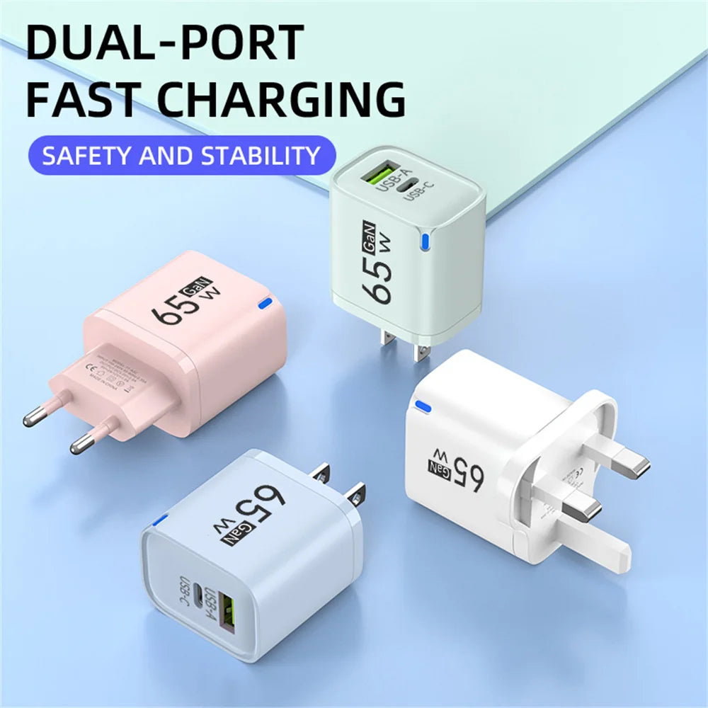 65W GaN Fast Charge Charger USB Type C Phone Power Adapter F