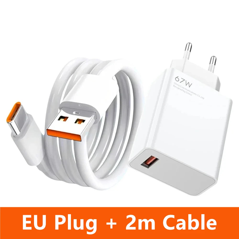 6A 67W Ultra Fast Charger For Xiaomi 11 12 Lite 13T 14T 15 17 Redmi Note 10 11T 12 13 14 POCO X3 X4 X5 Type C USB Charging Cable