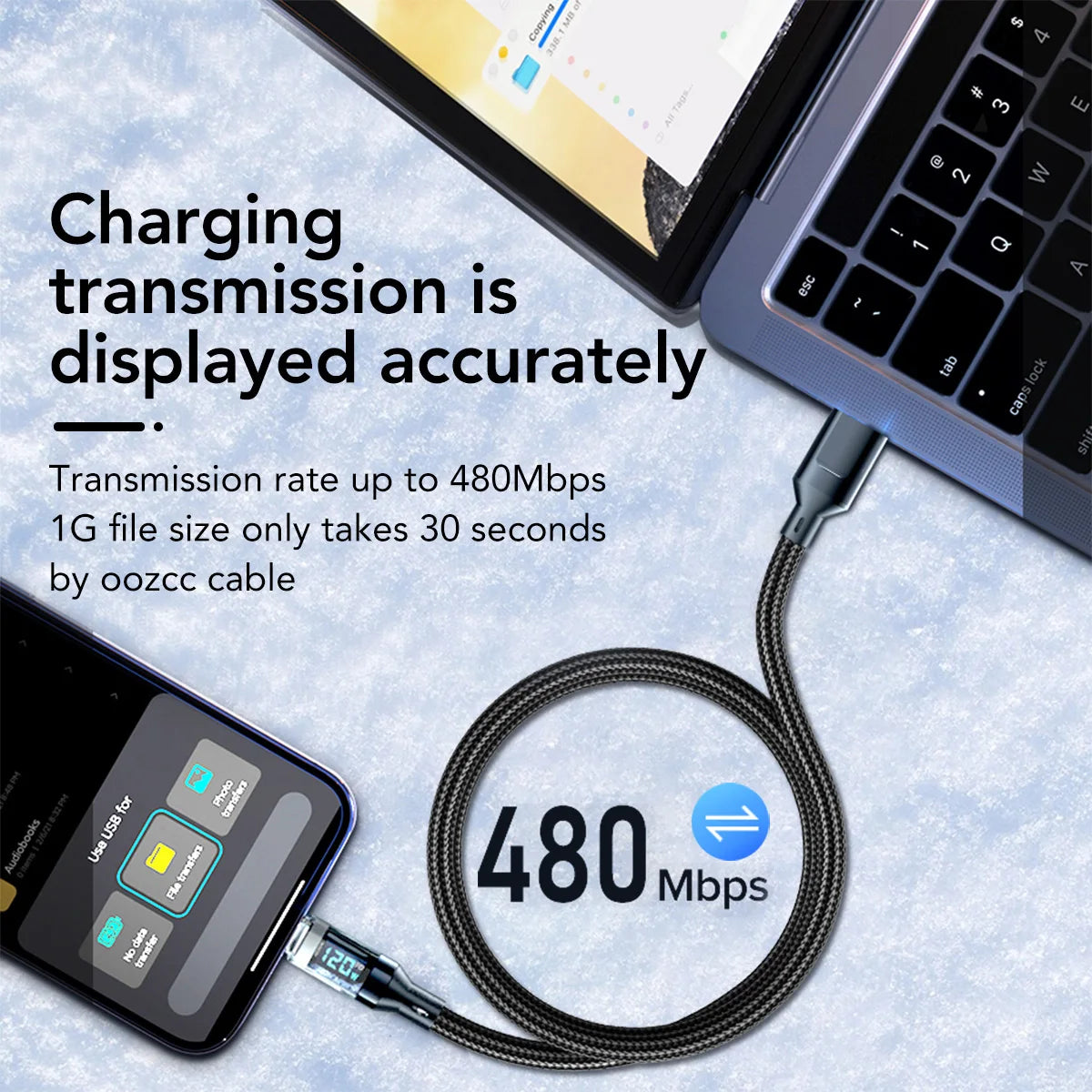 Oozcc 120W MAX 6A Fast Charging LCD Dynamic Display Cable US