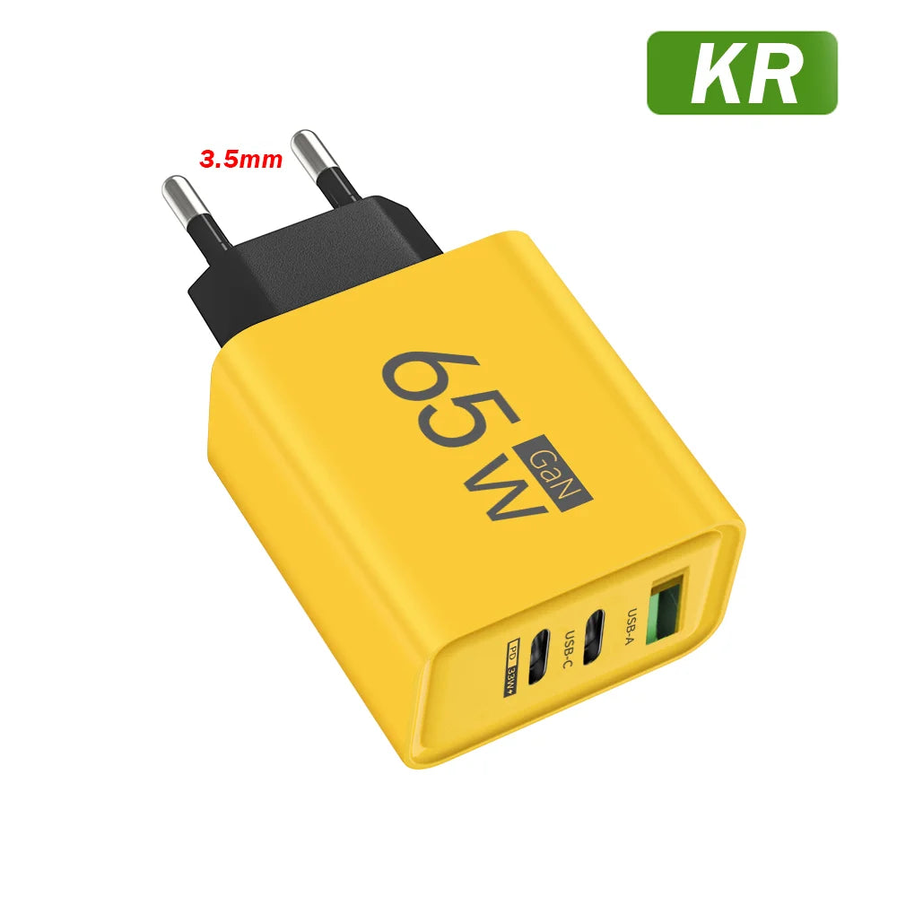 GAN Fast Charging Total 65W USB EU/US/KR Plug PD Fast charging head is suitable for Xiaomi Huawei Samsung mobile phone charger