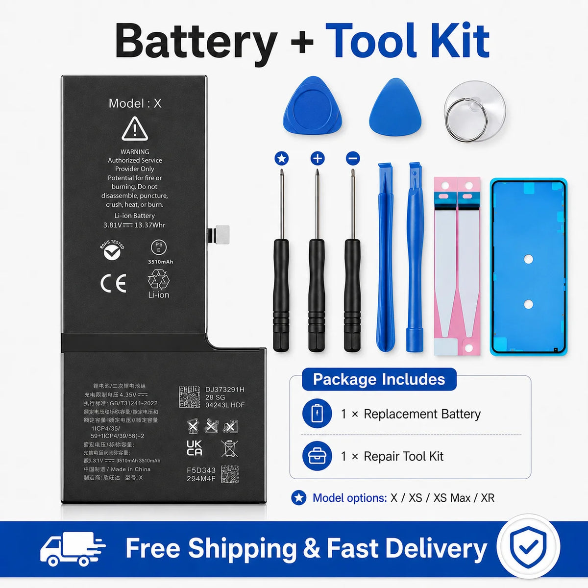 For iPhone X XS XR XS Max Replacement Battery Rechargeable L