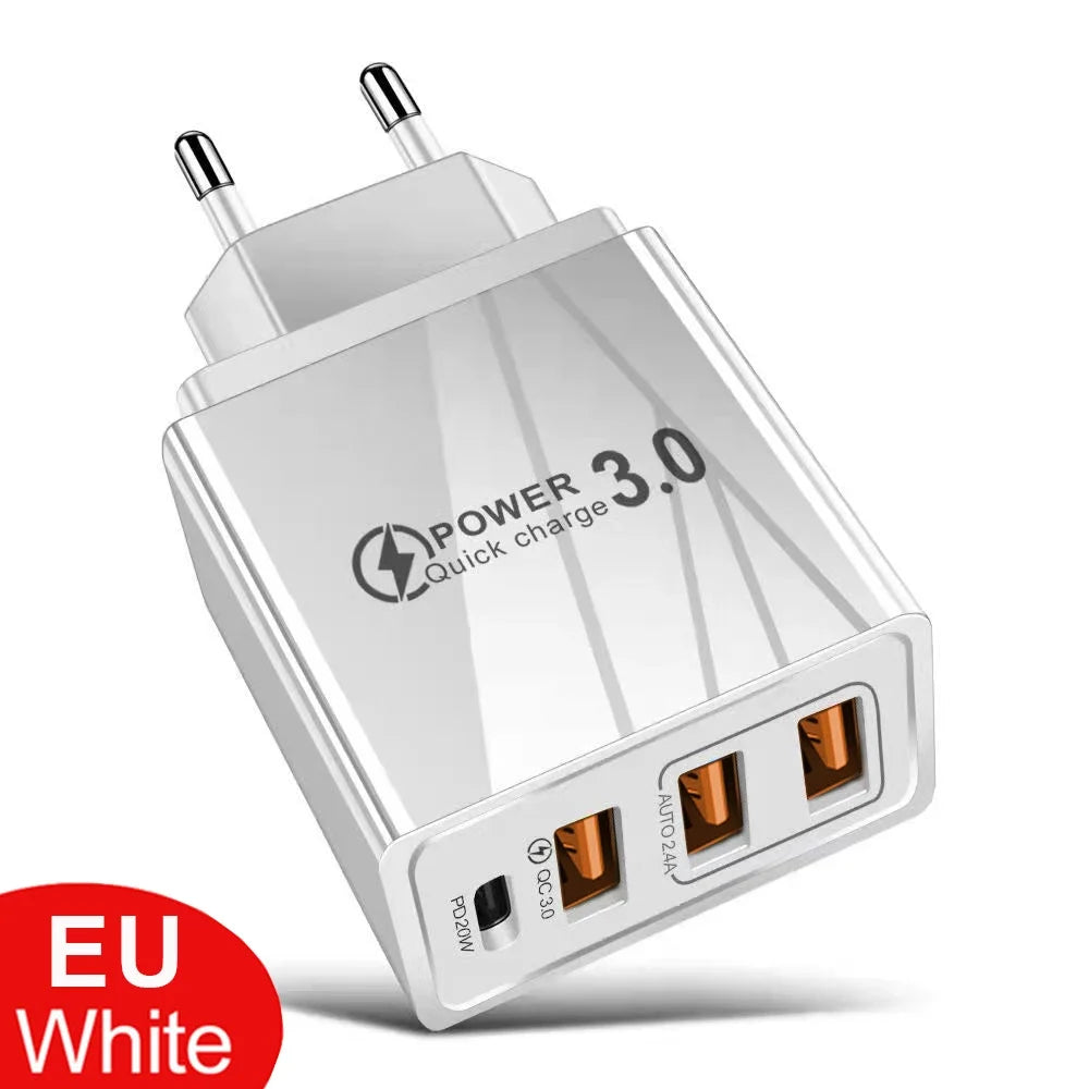 48W 3USB Fast Charger Type C QC 3.0 Portable Wall Charger PD