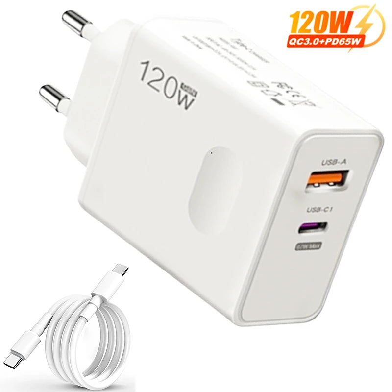 120W Fast Charger USB Type C PD Cable Fast Charging Quick Ch