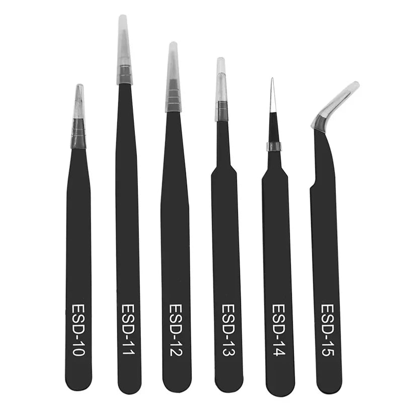 6pcs anti-static stainless steel tweezers set repair repair 