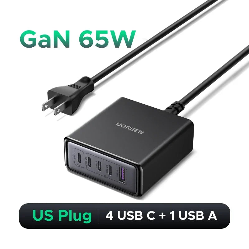 UGREEN 100W 65W GaN Charger 6 in 1 Desktop Laptop Fast Charger For iPhone 17 16 15 14 Pro Max Macbook Air iPad Samsung Xiaomi