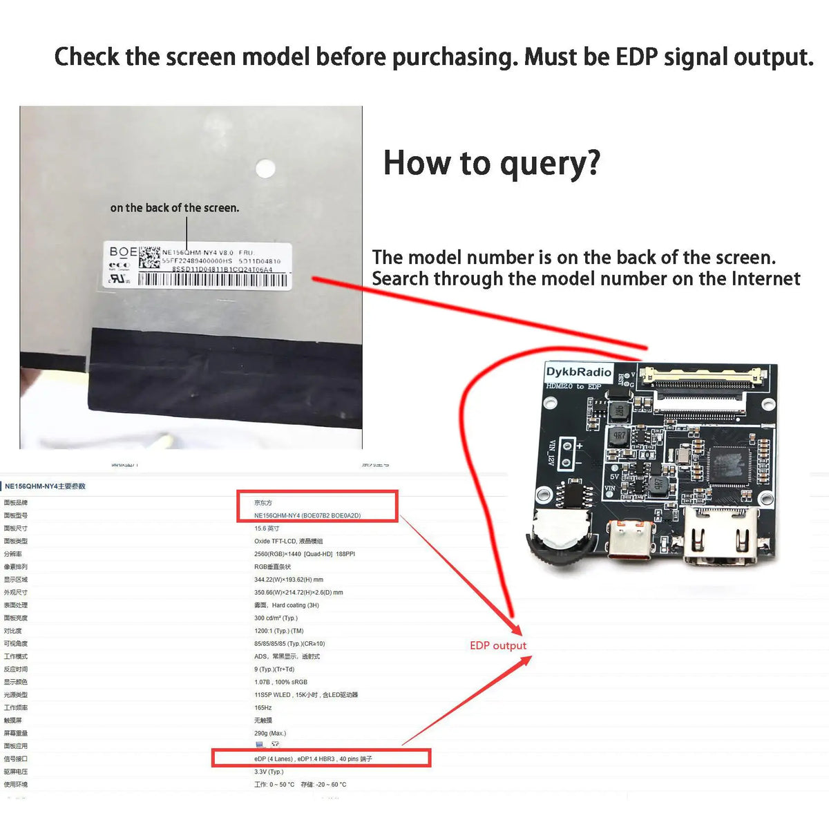 HDMI to EDP Converter Board 30Pin 40Pin 60Hz LCD Controller 