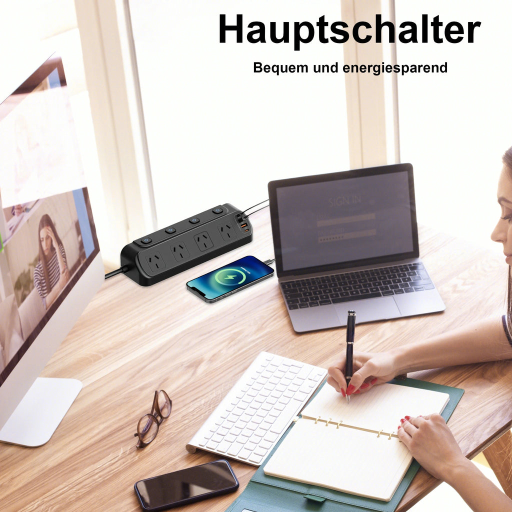 AU Plug Desk Clamp power board with 4 AC outlets 2 USB A and