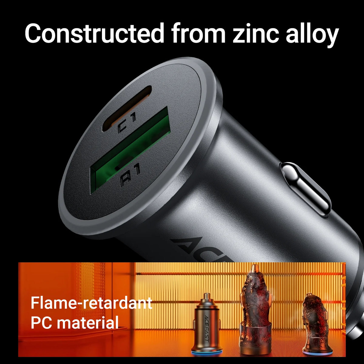 ACEFAST Metal Mini PD65W Fast Charging Car Charger For iPhon