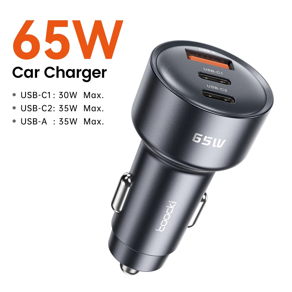 Toocki 65W USB C Car Charger Dual Type C Phone Charger PD 3.0 QC PPS For iPhone 16 Pro Max Samsung S24 Xiaomi Mini Car Charger