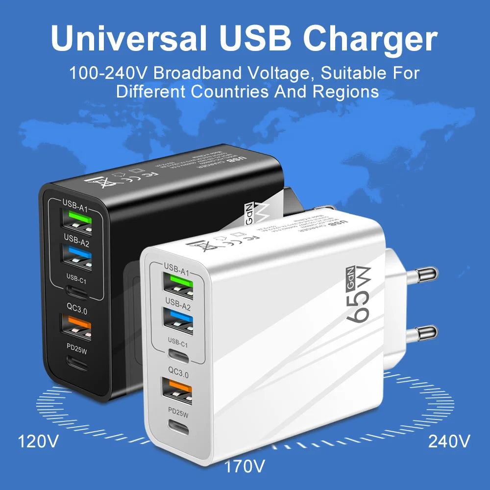 65W GaN USB Charger PD Type C Fast Charging Phone Charger Po