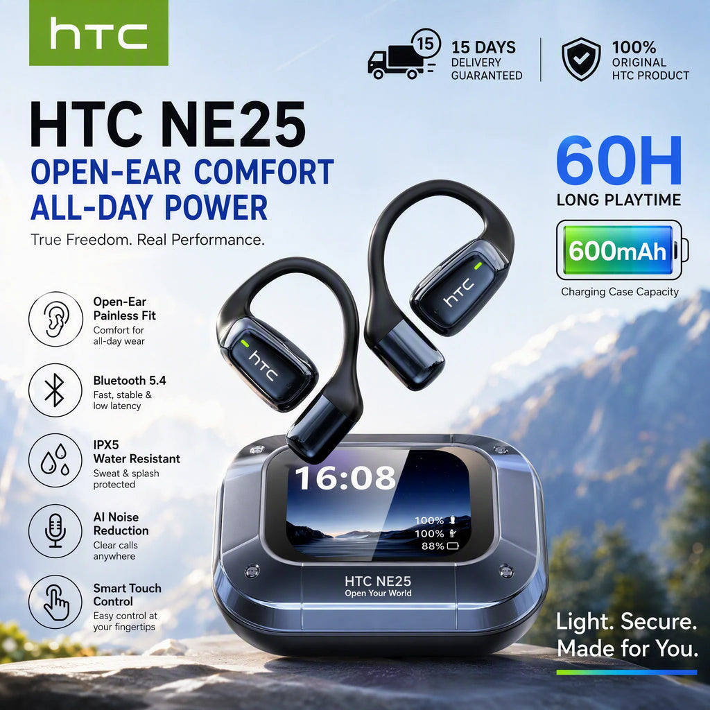 HTC NE25 OWS Earbuds AI Translator LCD Touch Screen Bluetoot