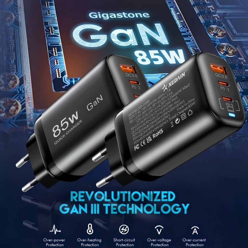 Real 85W GaN Type C Charger USB QC3.0 For Laptop Ipad PPS PD
