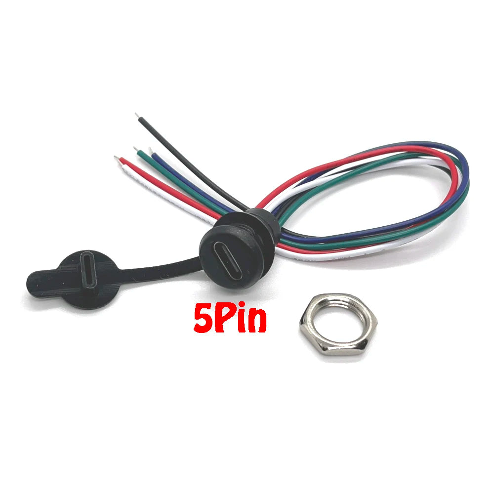 2P 4P 5pin 6Pin USB-C High Current Charging Socket with PH2.0 Nut Snap Lock Plate Type-C Female Waterproof Female Connector Jack