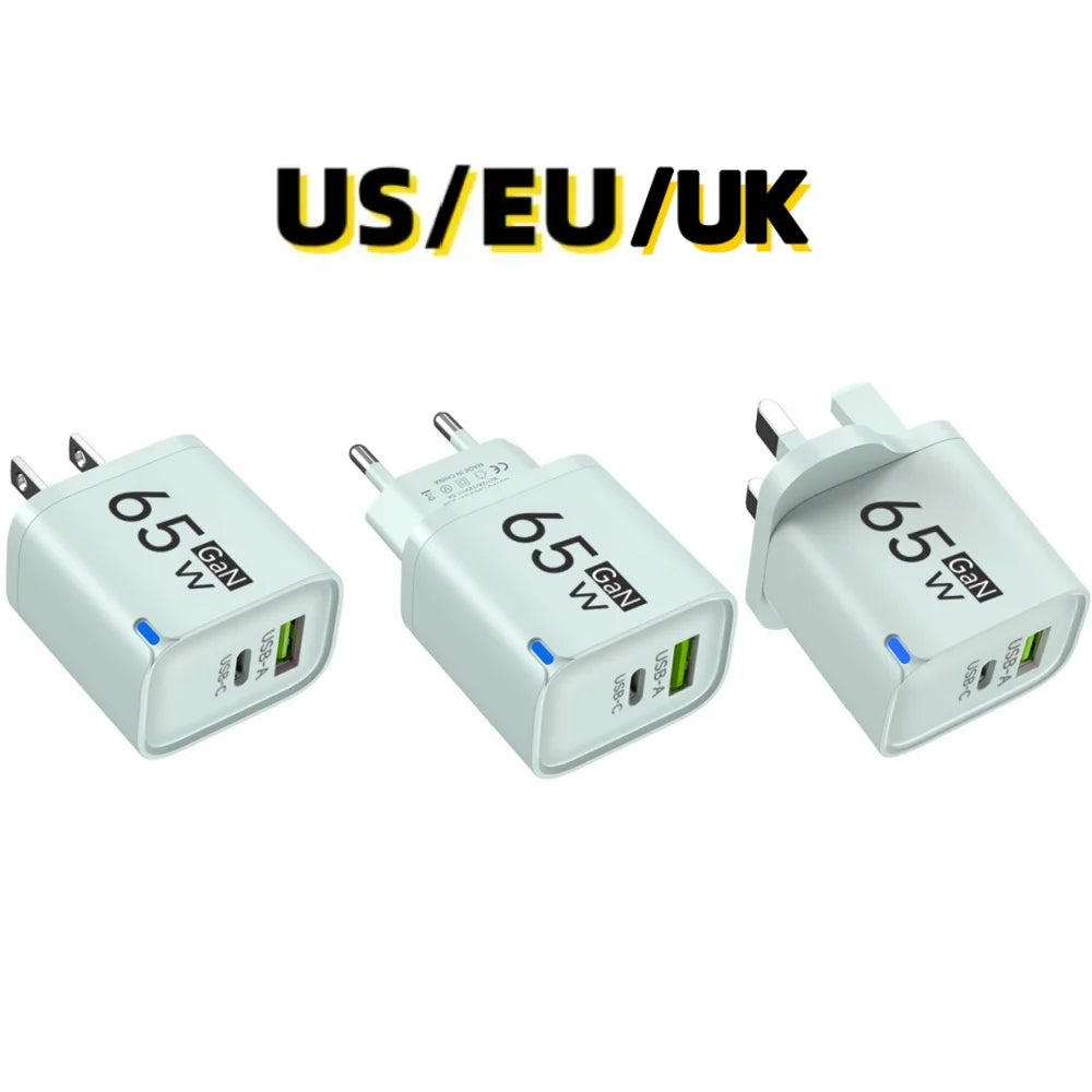 65W Universal USB Fast Charger 2 Ports USB-A/USB-C Charger P