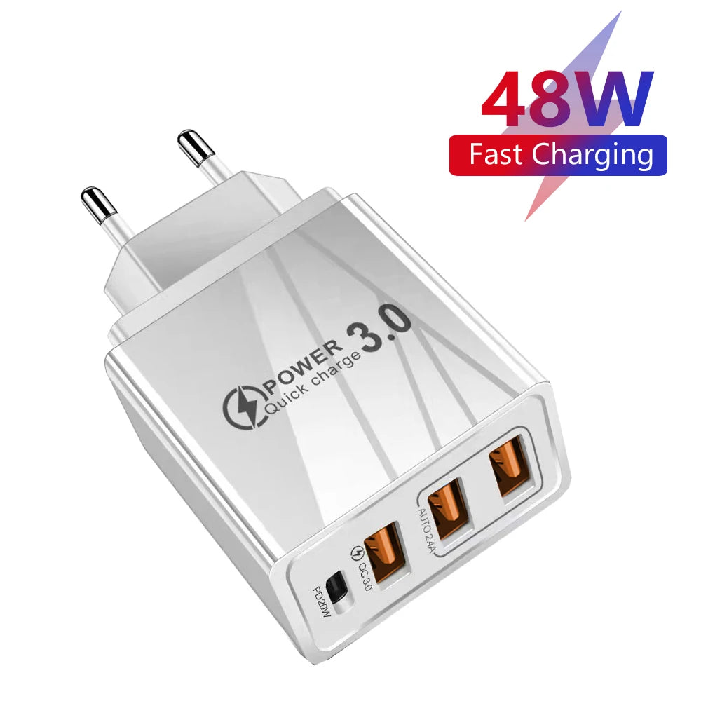 48W 3USB Fast Charger Type C QC 3.0 Portable Wall Charger PD