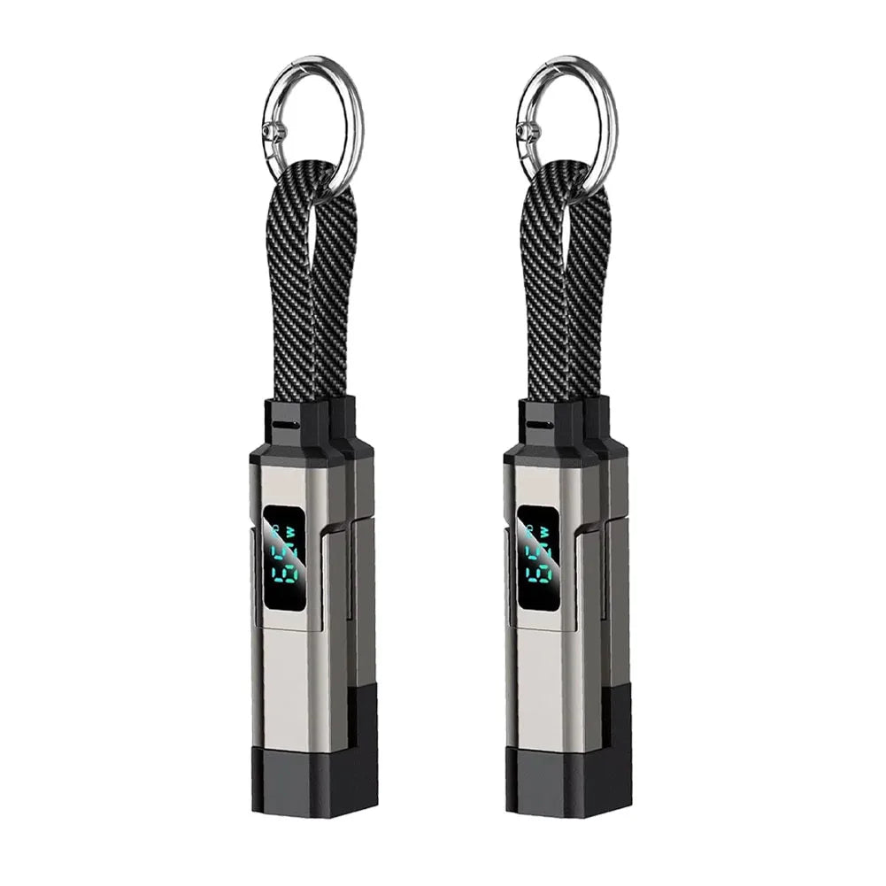 4-in-1 Keychain USB C Cable with V/A/W Display 65W Fast Charging with LED Charger Cord for iPhone 16/15 iPad MacBook Samsung