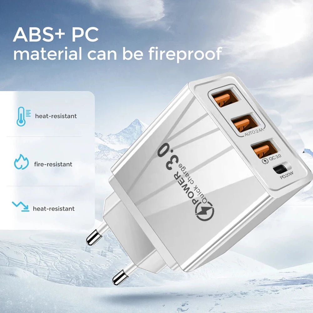 48W 3USB Fast Charger Type C QC 3.0 Portable Wall Charger PD