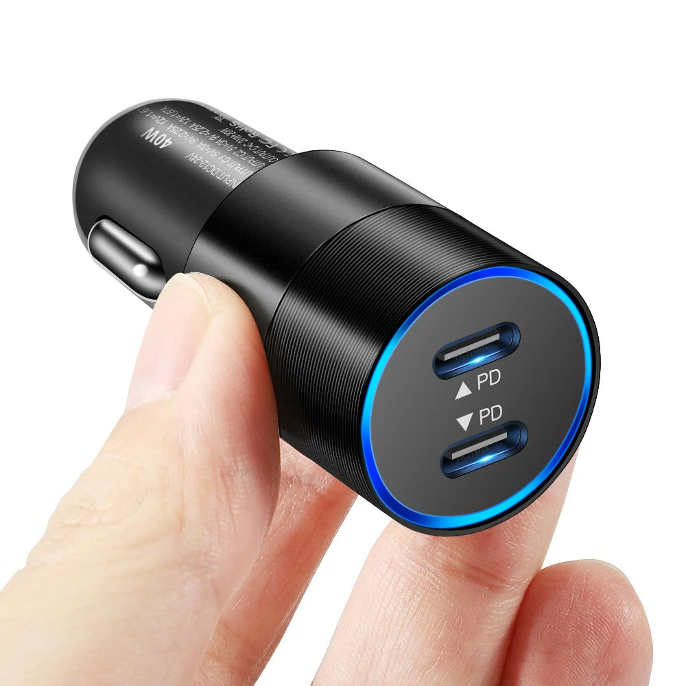 Olaf Dual USB C Fast Car Charger 40W 2 Port Type C PD Car Phone Charger for iPhone 13 12 11 Pro Max Samsung Power Adapter in Car