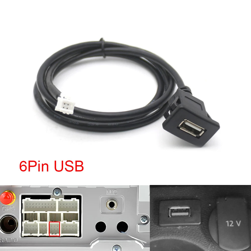 Car Stereo Radio Dash Board Mount Panel Extension 4 6 Pin USB Type-C Jack Port Cable Adapter for Android Multimedia Navigation