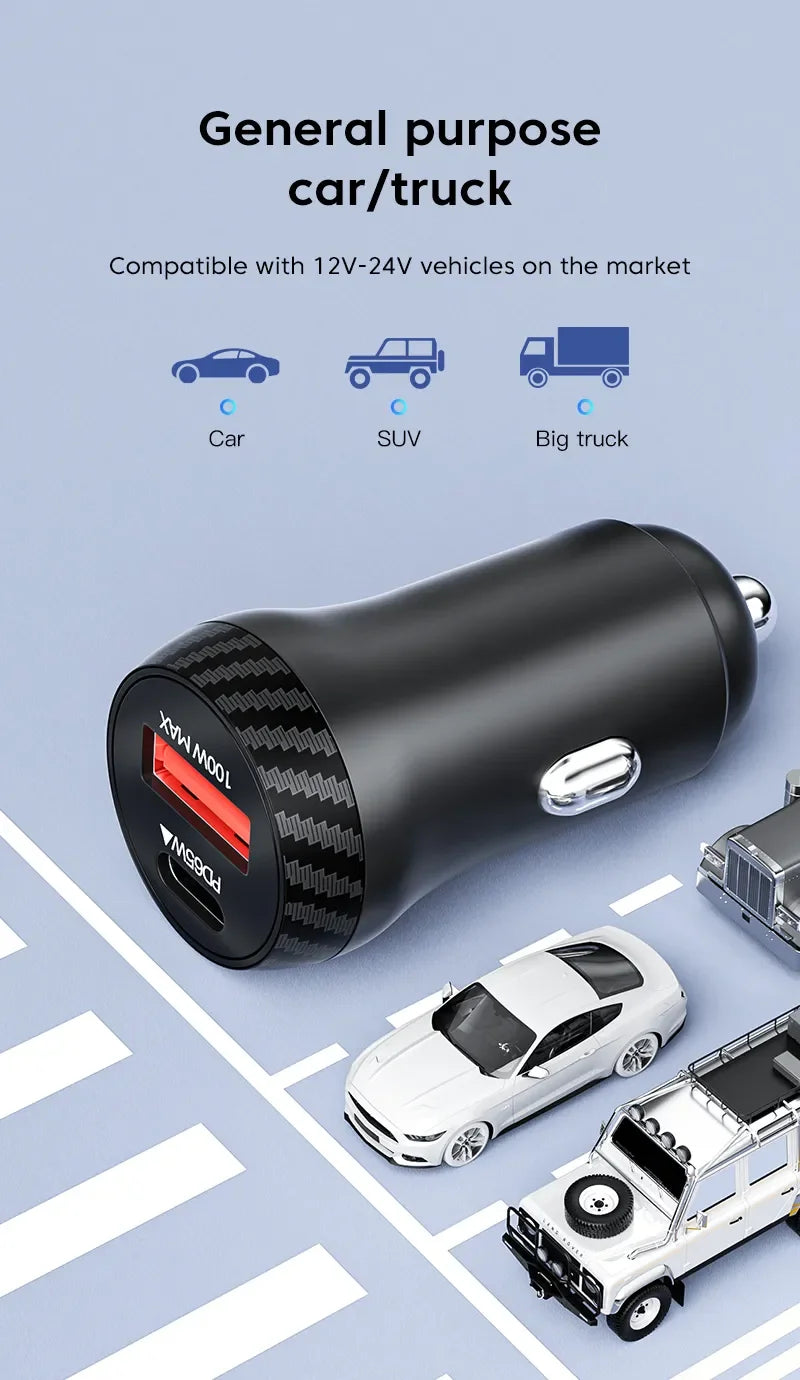 PD65W USB-A USB C Car Charger for iPhone 16 15 14 13 12 11 P