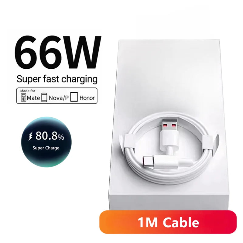 6A 66W Super Fast EU Wall Charger For Huawei Mate 40 50 60 P50 Nova 8 9 10 Honor 90 100 X7 X8 X9 Magic Type C Charging USB Cable