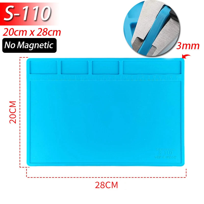 Soldering Station Mat Silicone Work Mat Heat Resistant 932 F Anti-Static Magnetic Mat for Electronic Phone Laptop Watch Repair