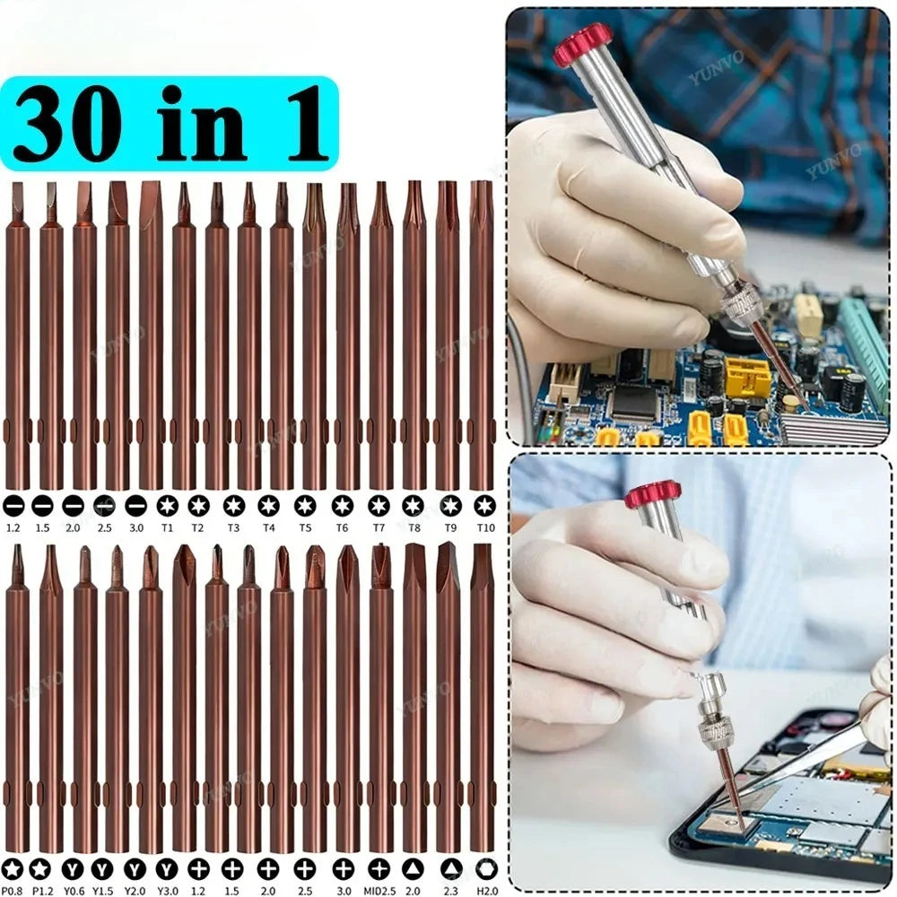 30 in 1 Magnetic Precision Screwdriver Set S2 Steel Bits Pho
