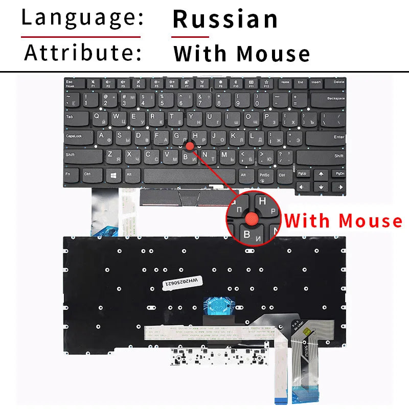 Replacement US/Russian Keyboard for Lenovo Thinkpad T490S T495S T14S Gen1 Laptop SN20W19523 With Backlight